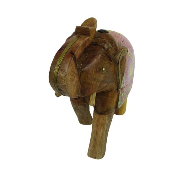 Elephant with Decorative Painted Blanket Carved Wood Home Decor 7.25 x 6" x 2.75 - Picture 3 of 10